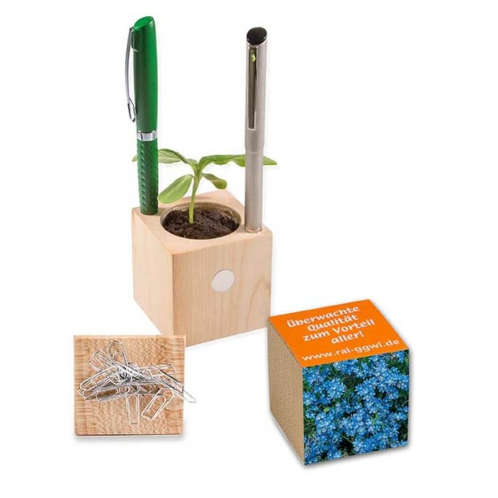 Bürobedarf - Holzbox Stiftehalter mit Pflanze